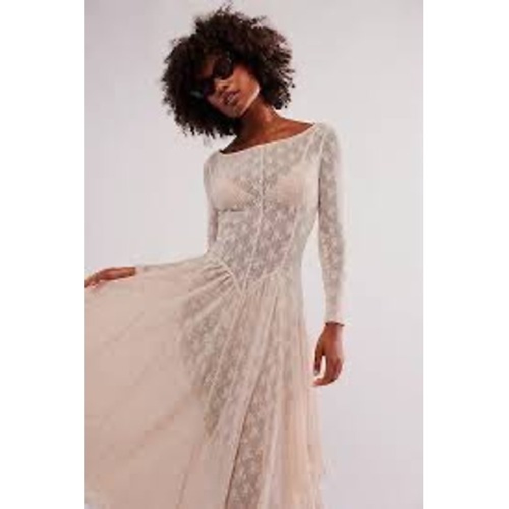 Free People Intimately Floral Lace Maxi Dress Pink Long Sleeve OB1764998 Small